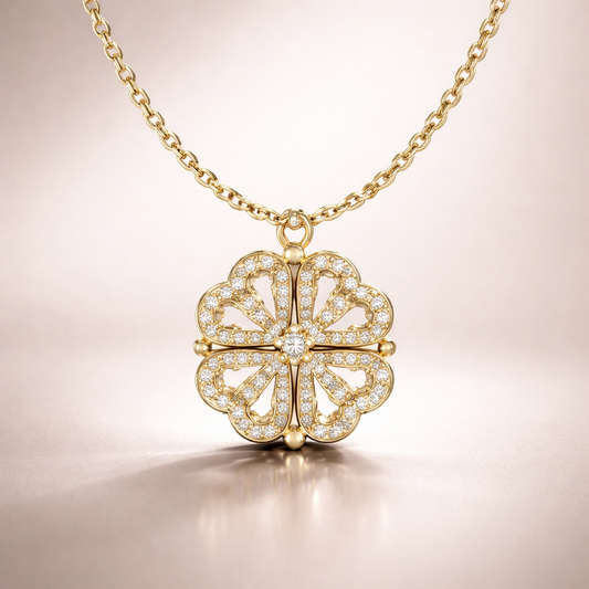 Darzeen™ Four-Leaf Clover Heart Pendant Necklace | قلادة قلب البرسيم رباعي الأوراق
